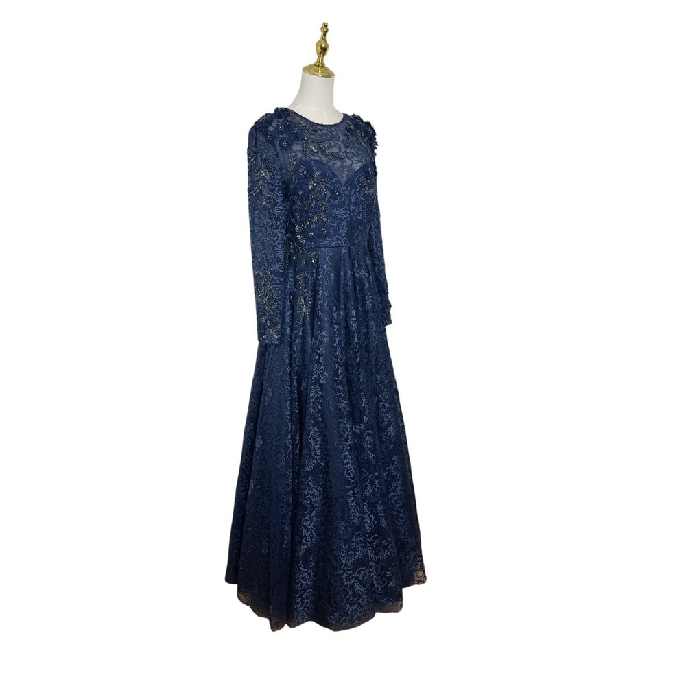 Mac Duggal A11121 Navy Floral Appliqué Ball Gown Size 8 $998 - Picture 4 of 7